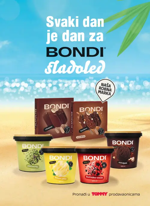 Tommy katalog — stranica 24: BONDI BONDI sladoled classic, BONDI BONDI sladoled badem, BONDI BONDI GOLD sladoled pistacio, BONDI BONDI GOLD sladoled limun pita (vrijedi 25. 06. 2026.–01. 07. 2026.)
