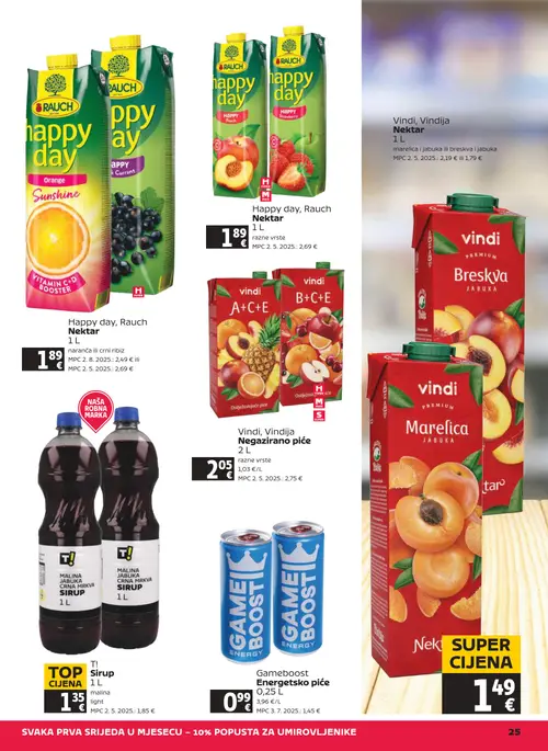 Tommy katalog — stranica 25: Gameboost Gameboost Energetsko piće, Happy day Happy day Nektar crni ribiz, T! T! Sirup malina, Vindi Vindi Negazirano piće razne vrste (vrijedi 25. 06. 2026.–01. 07. 2026.)