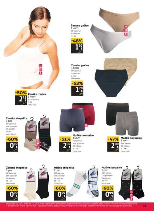 Tommy katalog — stranica 31: Ženske gaćice, Muške stopalice, Ženske stopalice, Muške stopalice (vrijedi 25. 06. 2026.–01. 07. 2026.)