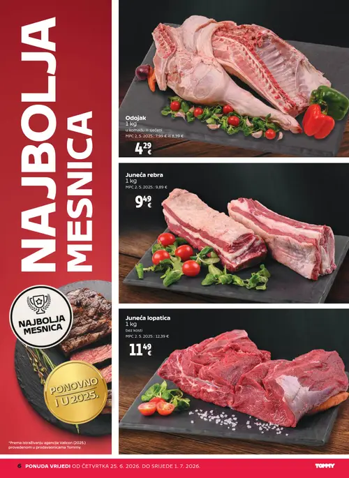 Tommy katalog — stranica 6: Juneća lopatica, Juneća rebra, Odojak (vrijedi 25. 06. 2026.–01. 07. 2026.)