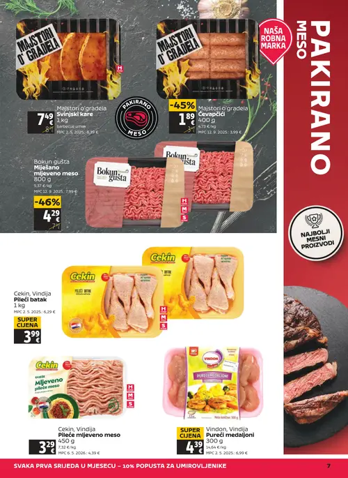Tommy katalog — stranica 7: Bokun gušta Miješano mljeveno meso, Majstori o gradela Čevapčiči, Vindon Vindon, Vindija Pureći medaljoni, Cekin Cekin, Vindija Pileće mljeveno meso (vrijedi 25. 06. 2026.–01. 07. 2026.)