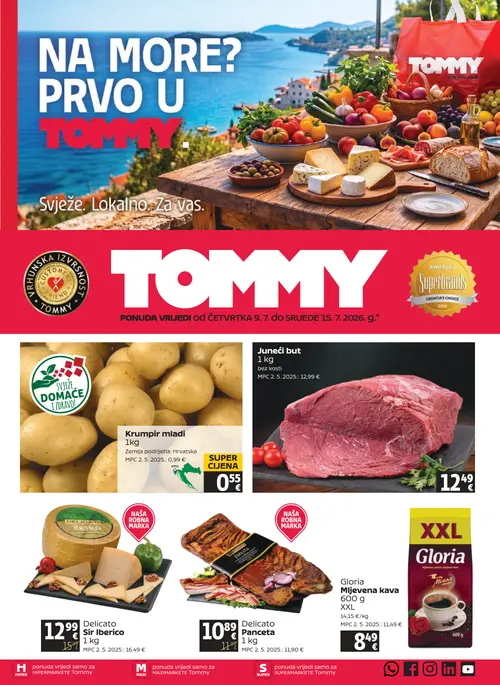 Tommy katalog — stranica 1: Krompir mladi, Gloria Gloria Mljevena kava XXL, Delicato Delicato Sir Iberico, Delicato Delicato Panceta (vrijedi 09. 07. 2026.–15. 07. 2026.)