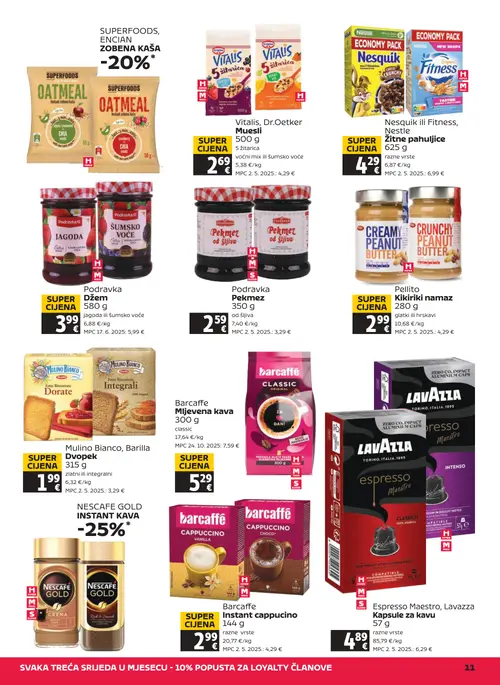 Tommy katalog — stranica 11: Mulino Bianco, Barilla Dvopek, Nestle Nesquik ili Fitness, Žitne pahuljice, Dr.Oetker Vitalis Muesli, Podravka Džem (vrijedi 09. 07. 2026.–15. 07. 2026.)