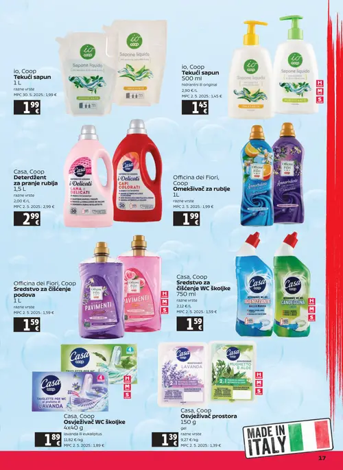 Tommy katalog — stranica 17: io, Coop io, Coop Tekući sapun, Casa, Coop Casa, Coop Sredstvo za čišćenje WC školjke, Casa, Coop Casa, Coop Osvježivač prostora, Casa, Coop Casa, Coop Osvježivač WC školjke (vrijedi 09. 07. 2026.–15. 07. 2026.)