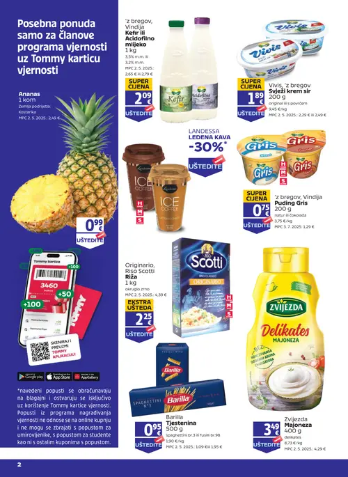 Tommy katalog — stranica 2: Barilla Tjestenina, Riso Scotti Originario, Riso Scotti Riža, Vindija 'z bregov, Vindija Puding Gris, Vindija 'z bregov, Vindija Kefir ili Acidofilno mlijeko (vrijedi 09. 07. 2026.–15. 07. 2026.)