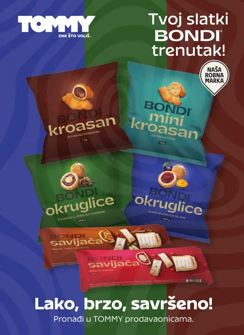 Tommy katalog — stranica 11: BONDI BOND kuhača s kakao kremom, BONDI BONDI mini kroasan sa sezamom, BONDI BONDI okruglice s kakao i lješnjak kremom, BONDI BONDI okruglice s nadjevom od šljiva (vrijedi 23. 07. 2026.–29. 07. 2026.)