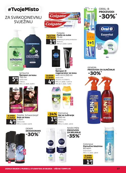 Tommy katalog — stranica 27: Colgate Pasta za zube, Cotoneve Pamucne blazinice, Palette, Schwarzkopf Boja za kosu, Palmolive Gel za tuširanje (vrijedi 23. 07. 2026.–29. 07. 2026.)