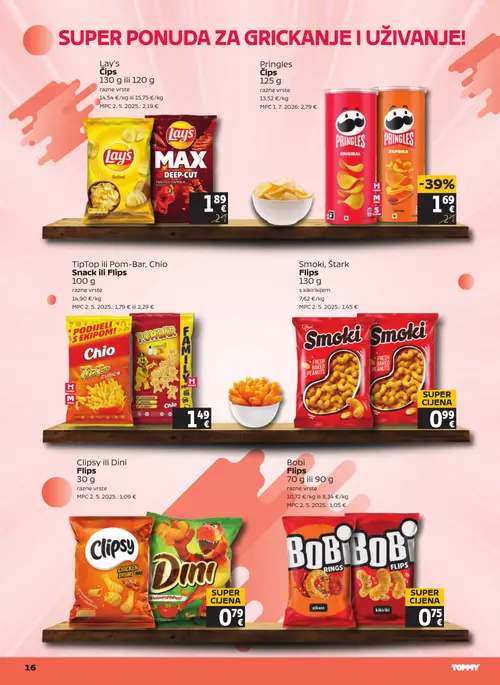 Tommy katalog — stranica 16: Pringles Pringles Čips 125 g, Lay's Lay's Čips 130 g ili 120 g (vrijedi 06. 08. 2026.–12. 08. 2026.)
