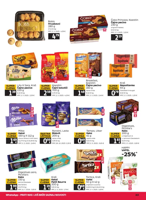 Tommy katalog — stranica 23: Bobis Hruskavci, Čoko Princeza, Koestlin Čajno pecivo, Lilly ili Sara, Kraš Čajno pecivo, Koestlin Čajni kolutići (vrijedi 06. 08. 2026.–12. 08. 2026.)