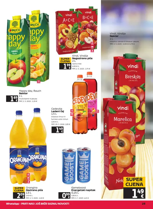 Tommy katalog — stranica 25: Gameboost Energetski napitak, Vindi, Vindija Negazirano piće, Happy day, Rauch Nektar multivitaminski ili jabuka, Cedevita Ledeni čaj breskva i limun ili šumsko voće i limun (vrijedi 06. 08. 2026.–12. 08. 2026.)
