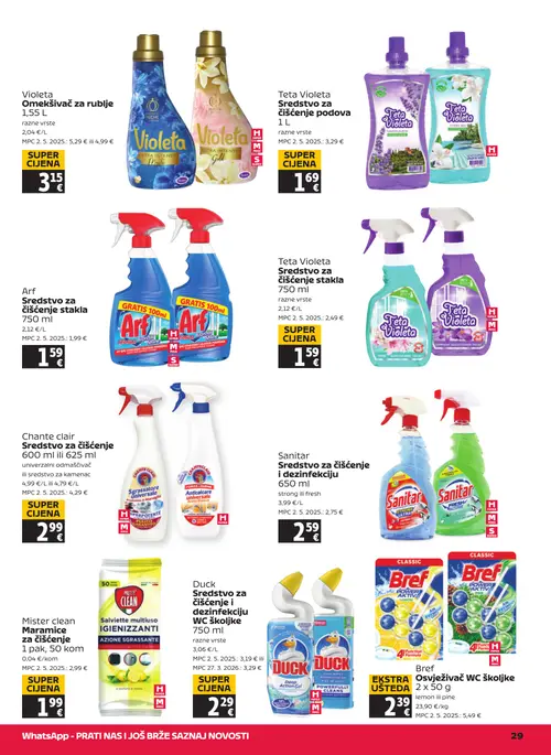 Tommy katalog — stranica 29: Bref Bref Osvježivač WC školjke, Teta Violeta Teta Violeta Sredstvo za čišćenje podova, Violeta Violeta Omekšivač za rublje, Teta Violeta Teta Violeta Sredstvo za čišćenje stakla (vrijedi 06. 08. 2026.–12. 08. 2026.)
