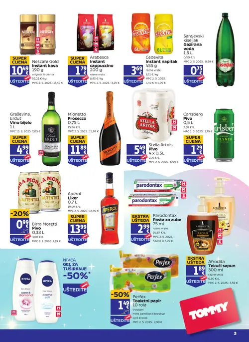 Tommy katalog — stranica 3: Perfex Perfex Toaletni papir, Birra Moretti Birra Moretti Pivo, Afrodita Afrodita Tekući sapun, Parodontax Parodontax Pasta za zube (vrijedi 06. 08. 2026.–12. 08. 2026.)