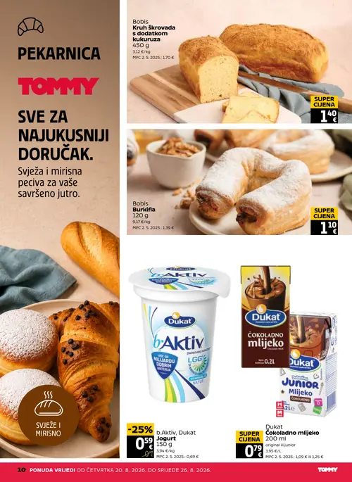 Tommy katalog — stranica 10: Dukat b.Aktiv Jogurt, Bobis Kruh škrovan s dodatkom kukuruza, Bobis Kruh škrovan, Bobis Burkifla (vrijedi 20. 08. 2026.–26. 08. 2026.)