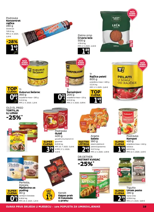 Tommy katalog — stranica 19: Argeta Argeta Salata 160 g, Podravka Podravka Gulaš 400 g, Perfetta, Dolcela Perfetta, Dolcela Mješavina za puding 80 g, Podravka Podravka Kompot breskve 410 g (vrijedi 27. 08. 2026.–02. 09. 2026.)