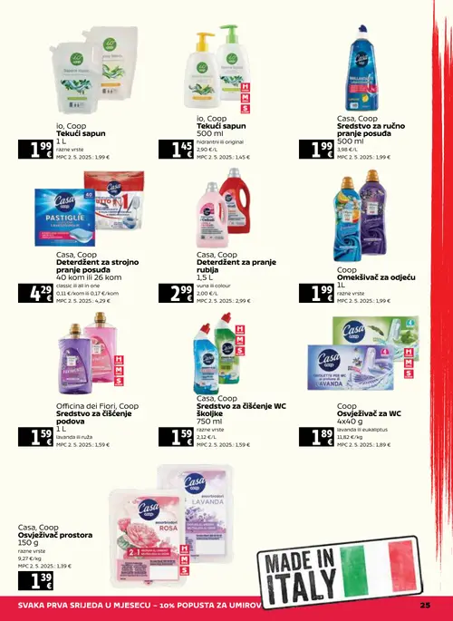 Tommy katalog — stranica 25: io, Coop io, Coop Tekući sapun, io, Coop io, Coop Tekući sapun, Casa, Coop Casa, Coop Sredstvo za ručno pranje posuđa, Casa, Coop Casa, Coop Deterdžent za strojno pranje posuđa (vrijedi 27. 08. 2026.–02. 09. 2026.)