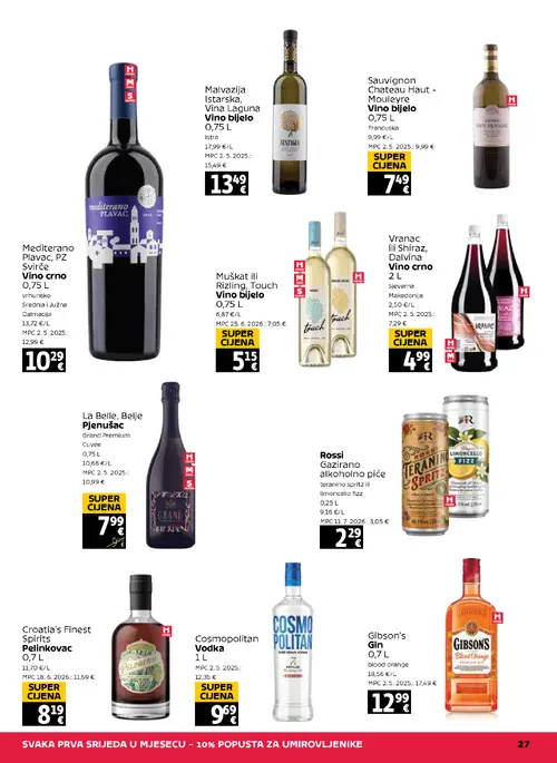 Tommy katalog — stranica 27: Dalvina Vranac ili Shiraz, Dalvina Vino crno, Croatia's Finest Spirits Croatia's Finest Spirits Pelinkovac, La Belle, Belje La Belle, Belje Pjenušac Grand Premium Cuvee, Gibson's Gibson's Gin blood orange (vrijedi 27. 08. 2026.–02. 09. 2026.)