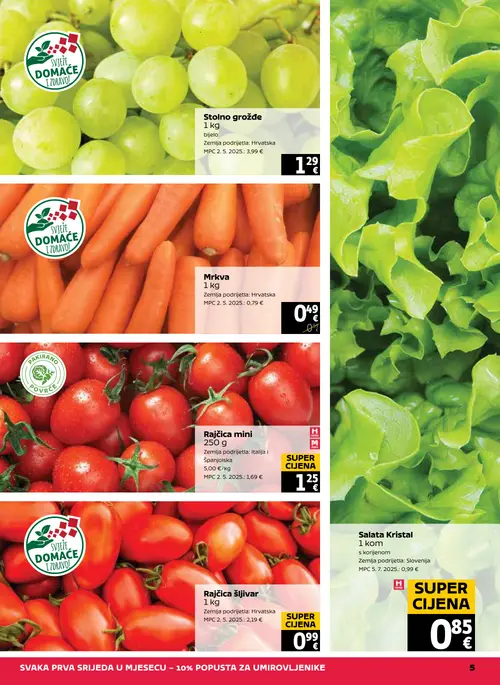 Tommy katalog — stranica 5: Mrkva, Stolno grožđe bijelo, Rajčica mini, Salata Kristal (vrijedi 27. 08. 2026.–02. 09. 2026.)