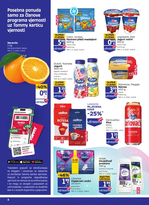 Tommy katalog — stranica 2: Libresse Higijenski ulošci, Naranča, Glade Osvježivač prostora, MEGGLE Alpinesse Nama (vrijedi 03. 09. 2026.–09. 09. 2026.)