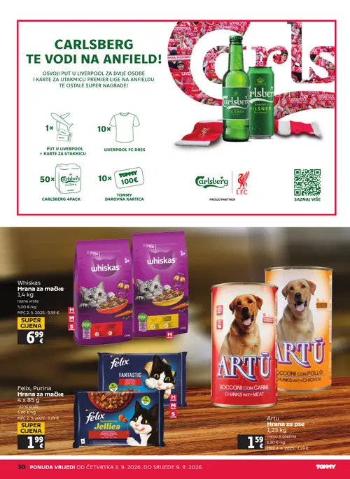 Tommy katalog — stranica 30: Felix, Purina Hrana za mačke, Artu Hrana za pse, Whiskas Hrana za mačke (vrijedi 03. 09. 2026.–09. 09. 2026.)