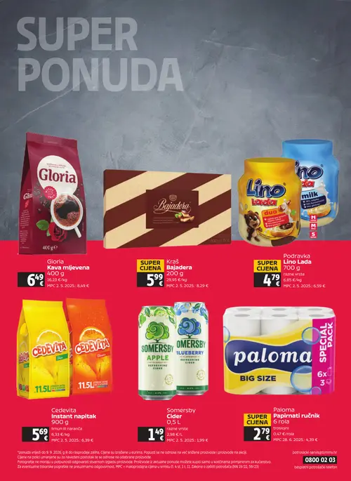 Tommy katalog — stranica 32: Gloria Kava mljevena, Kraš Bajadera, Podravka Lino Lada, Cedevita Instant napitak (vrijedi 03. 09. 2026.–09. 09. 2026.)