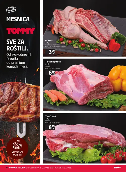 Tommy katalog — stranica 6: Odojak, Teleća lopatica, Teleći vrat (vrijedi 03. 09. 2026.–09. 09. 2026.)