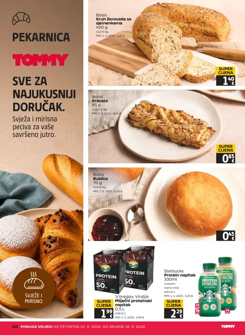 Tommy katalog — stranica 10: Bobis Kruh škrovan sa sjemenkama, Bobis Kravata, Bobis Bublica, Bobis (vrijedi 10. 09. 2026.–16. 09. 2026.)