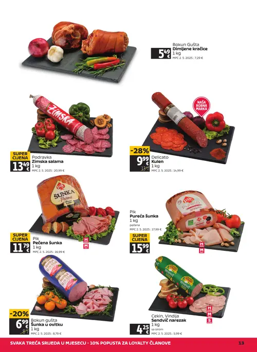 Tommy katalog — stranica 13: Podravka Zimska salama, Pik Pečena šunka, Cekin, Vindija Sendvič narezak, Delicato Kulen (vrijedi 10. 09. 2026.–16. 09. 2026.)