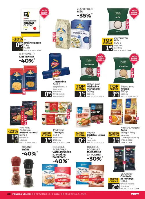 Tommy katalog — stranica 20: Maestro, Vegeta Začin, Barilla Tjestenina, Fini-Mini, Podravka Instant rezanci, Vegeta Dodatak jelima (vrijedi 10. 09. 2026.–16. 09. 2026.)