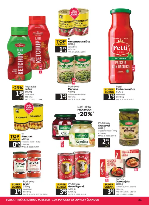 Tommy katalog — stranica 21: T! Koncentrat rajčice, Petti Pasirana rajčica s bosiljkom, Carnex Gotova jela, T! Slanutak (vrijedi 10. 09. 2026.–16. 09. 2026.)