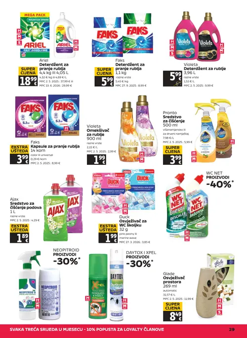 Tommy katalog — stranica 29: Violeta Deterdžent za rublje, Ariel Deterdžent za pranje rublja 4,4 kg ili 4,0 L, Faks Deterdžent za pranje rublja 1,1 kg, Faks Kapsule za pranje rublja 14 kom (vrijedi 10. 09. 2026.–16. 09. 2026.)