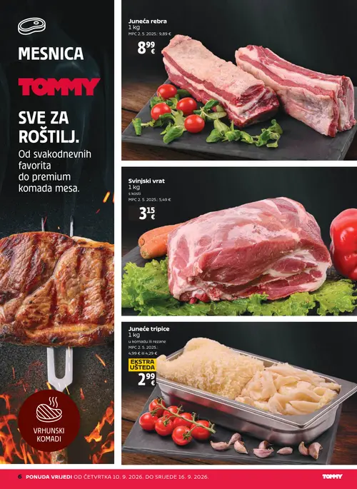 Tommy katalog — stranica 6: Juneća rebra, Svinjski vrat, Juneće tripice u komadu ili rezane (vrijedi 10. 09. 2026.–16. 09. 2026.)