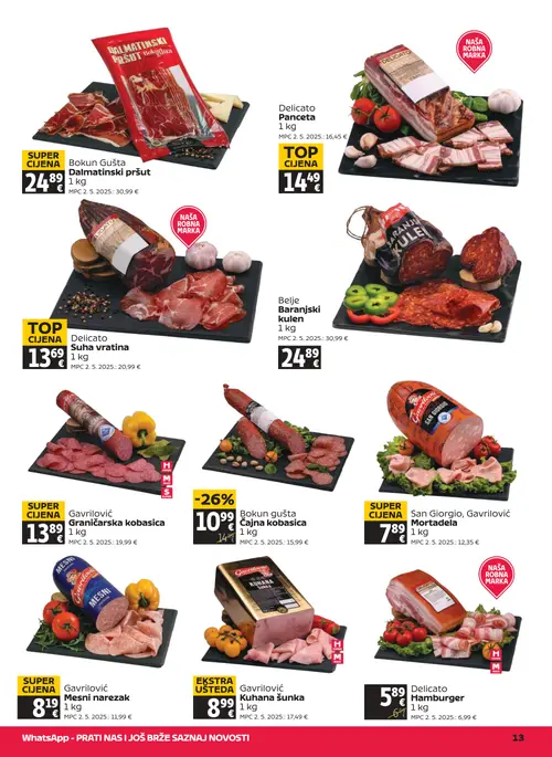 Tommy katalog — stranica 13: Gavrilović Kuhana šunka, San Giorgio, Gavrilović Mortadela, Delicato Suha vratina, Gavrilović Mesni narezak (vrijedi 17. 09. 2026.–23. 09. 2026.)