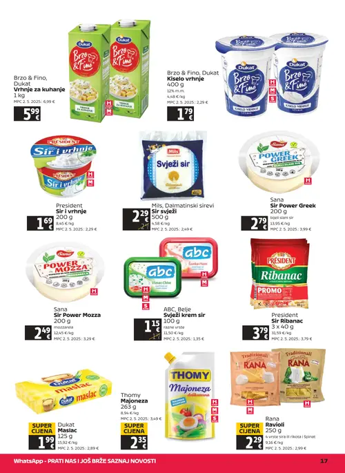 Tommy katalog — stranica 17: ABC, Belje Svježi krem sir 100 g, Mils, Dalmatinski sirevi Sir svježi 500 g, Dukat Brzo & Fino, Dukat Vrhnje za kuhanje 1 kg, Dukat Brzo & Fino, Dukat Kiselo vrhnje 400 g (vrijedi 17. 09. 2026.–23. 09. 2026.)