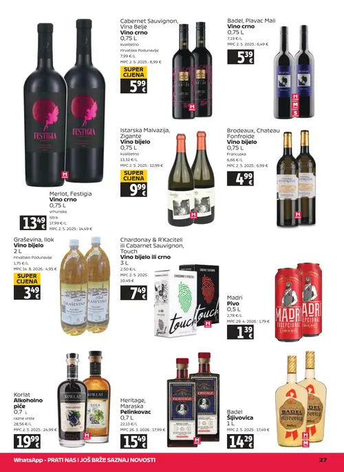 Tommy katalog — stranica 27: Vina Belje Cabernet Sauvignon, Vina Belje Vino crno, Ilok Graševina, Ilok Vino bijelo, Chateau Fonfroide Bordeaux, Chateau Fonfroide Vino bijelo, Touch Chardonnay & R'Kaciteli ili Cabernet Sauvignon, Touch Vino bijelo ili crno (vrijedi 17. 09. 2026.–23. 09. 2026.)