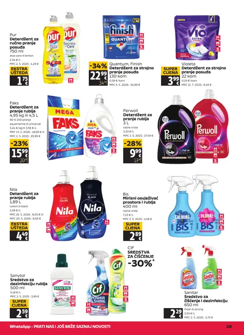 Tommy katalog — stranica 29: Violeta Deterdžent za strojno pranje posuđa 22 kom, Bis Mirisni osvježivač prostora i rublja 400 ml, Sanitol Sredstvo za dezinfekciju rublja 500 ml, Finish Quantum, Finish Deterdžent za strojno pranje posuđa 130 kom (vrijedi 17. 09. 2026.–23. 09. 2026.)
