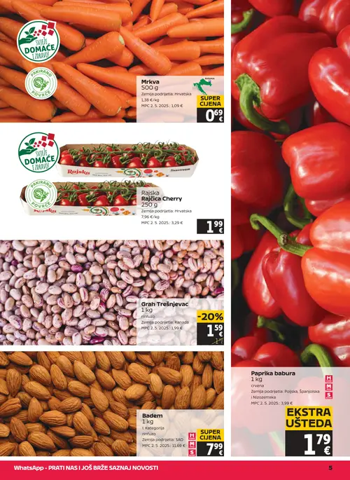 Tommy katalog — stranica 5: Grah Trešnjevac 1 kg, Mrkva 500 g, Rajska Rajčica Cherry, Badem 1 kg (vrijedi 17. 09. 2026.–23. 09. 2026.)