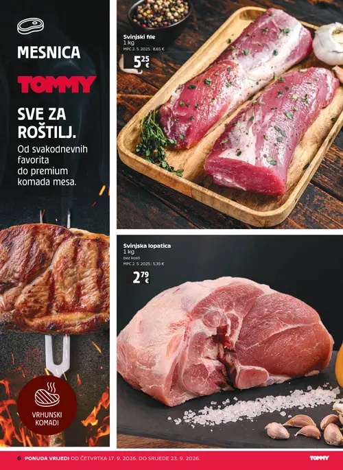 Tommy katalog — stranica 6: Svinjska lopatica, Svinjski file (vrijedi 17. 09. 2026.–23. 09. 2026.)