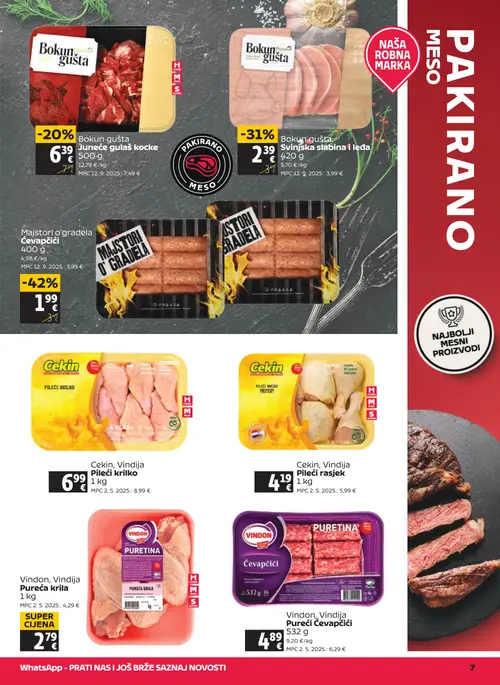 Tommy katalog — stranica 7: Majstori o'gradela Čevapčići, Bokun gušta Svinjska slabina i leđa, Bokun gušta Juneće gvulaš kocke, Cekin, Vindija Pileći krilko (vrijedi 17. 09. 2026.–23. 09. 2026.)