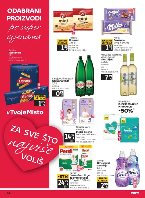 Tommy katalog — stranica 16: Barilla Tjestenina 1 kg, Milka Čokolada 90 g ili 100 g, Ornel Omekšivač za rublje 1,6 L, 7 days Kroasan 185 g (vrijedi 24. 09. 2026.–30. 09. 2026.)
