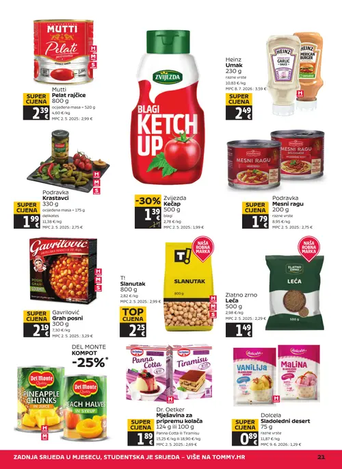 Tommy katalog — stranica 21: Podravka Mesni ragu, Zlatno zrno Leća, Gavriloć Grah posni, Dolcela Sladoledni desert (vrijedi 24. 09. 2026.–30. 09. 2026.)
