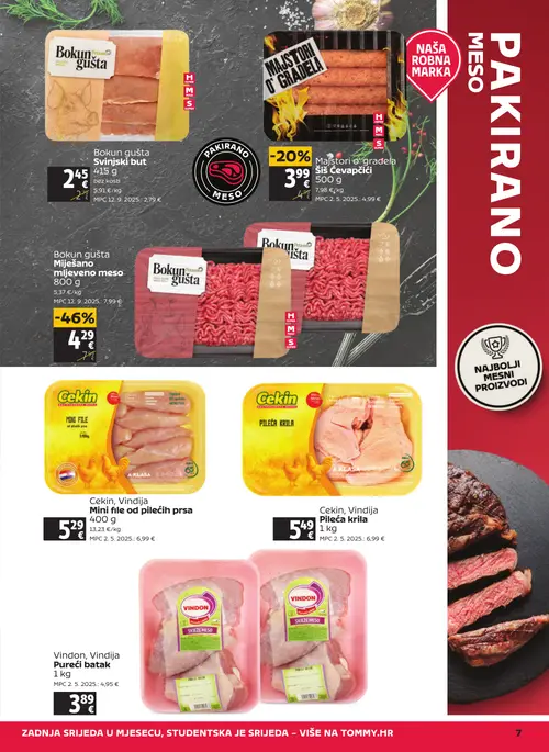 Tommy katalog — stranica 7: Bokun gušta Miješano mljeveno meso, Cekin, Vindija Mini file od pilećih prsa, Cekin, Vindija Pileća krila, Vindon, Vindija Pureći batak (vrijedi 24. 09. 2026.–30. 09. 2026.)