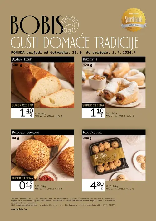 Tommy katalog — stranica 1: Burkifla, Didov kruh, Burger pecivo, BOBIS Hruskavci (vrijedi 25. 06. 2026.–01. 07. 2026.)