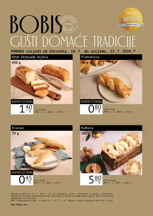 Tommy katalog — stranica 1: Pletenica, Slanac, Kruh škrovada bijela, Rafiole (vrijedi 16. 07. 2026.–22. 07. 2026.)