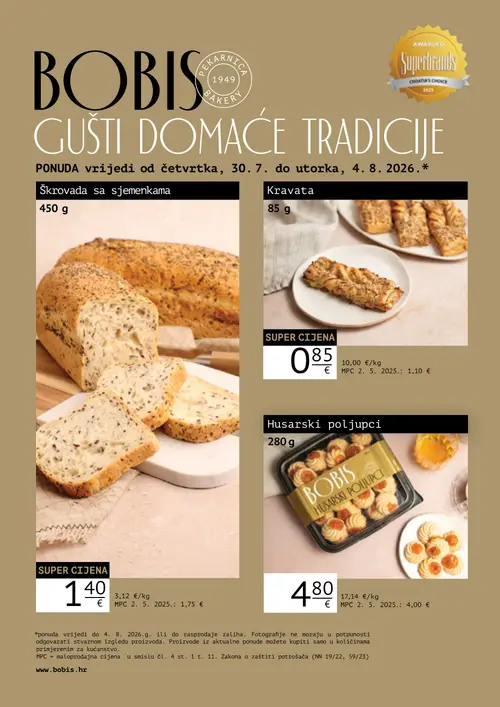 Tommy katalog — stranica 1: BOBIS Husarski poljupci, Škrovada sa sjemenkama, Kravata (vrijedi 30. 07. 2026.–04. 08. 2026.)