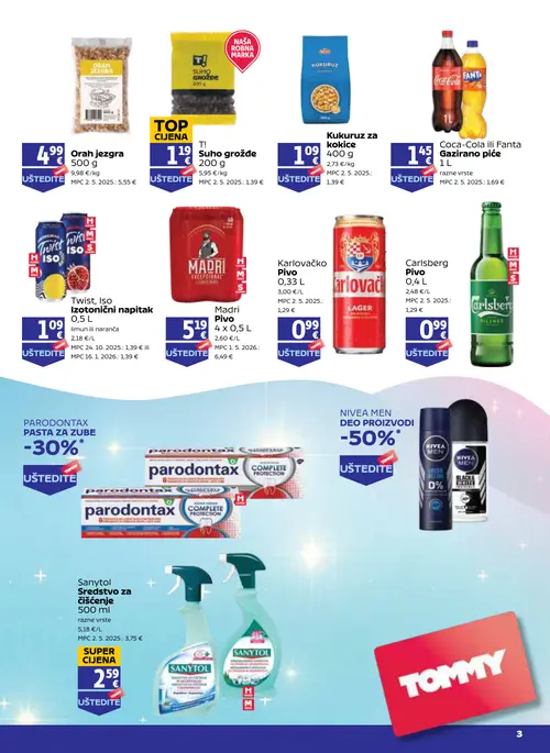 Tommy katalog — stranica 2: Orah jezgra, T! Suho grožđe, Kukuruz za kokice, Coca-Cola ili Fanta Gazirano piće (vrijedi 27. 08. 2026.–02. 09. 2026.)