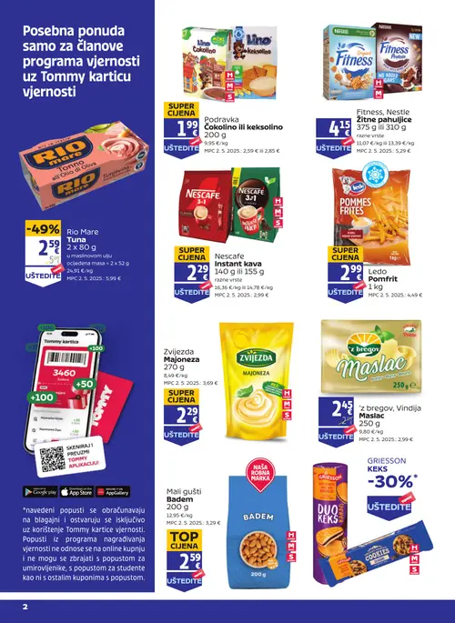 Tommy katalog — stranica 1: Rio Mare Tuna, Zvijezda Majoneza, Ledo Pomfrit, Nestle Fitness Žitne pahuljice (vrijedi 15.10.–21.10.2026.)