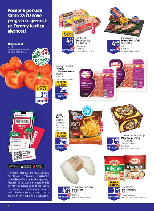Tommy katalog — stranica 1: Rio Mare Rio Mare Tuna salata, Ledo Ledo Pomfrit, Vindija Svježi sir, Choco Loco, Vindija Choco Loco Mliječni puding (vrijedi 30. 07. 2026.–04. 08. 2026.)