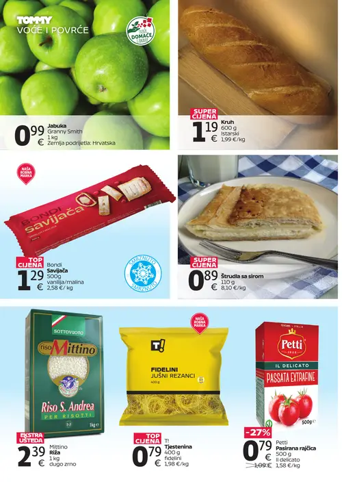 Tommy katalog — stranica 2: Jabuka Granny Smith, Kruh, Bondi Savijača vanilija/malina, Štrudla sa sirom (vrijedi 17. 09. 2026.–23. 09. 2026.)