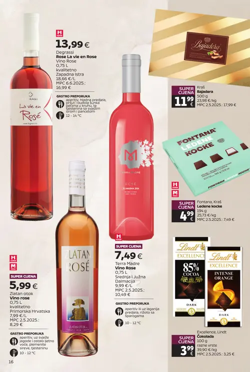 Tommy katalog — stranica 16: Degrassi Rose La vie en Rose Vino Rose, Kra Kraš Bajadera, Fontana Fontana, Kraš Ledene kocke, Terra Madre Vino Rose (vrijedi 20. 07. 2026.–09. 08. 2026.)