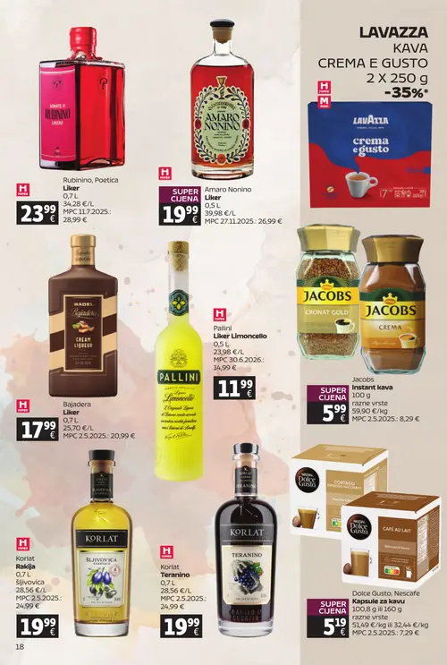 Tommy katalog — stranica 18: Nescafe Dolce Gusto, Nescafe Kapsule za kavu, Jacobs Jacobs Instant kava, Amaro Nonino Liker, Pallini Liker Limoncello (vrijedi 20. 07. 2026.–09. 08. 2026.)